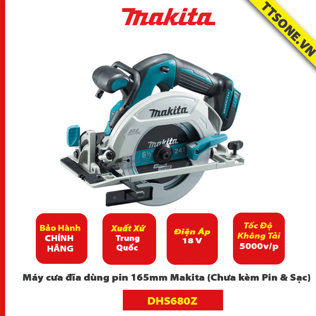 Máy cưa đĩa dùng pin 165mm Makita DHS680Z 18V (Chưa kèm Pin & Sạc) - Chính Hãng
