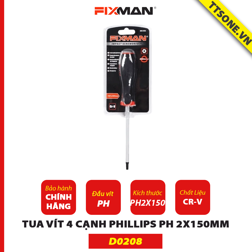 Tua Vít 4 Cạnh Phillips PH 2x150mm Fixman D0208 - Chính Hãng
