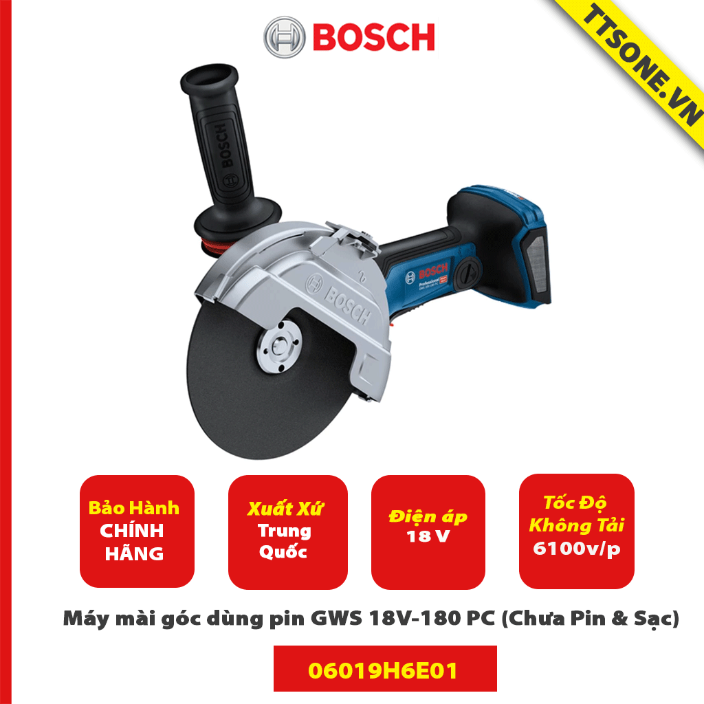 Máy mài góc dùng pin 18V Bosch GWS 18V-180 PC (Chưa Pin & Sạc)-Chính Hãng