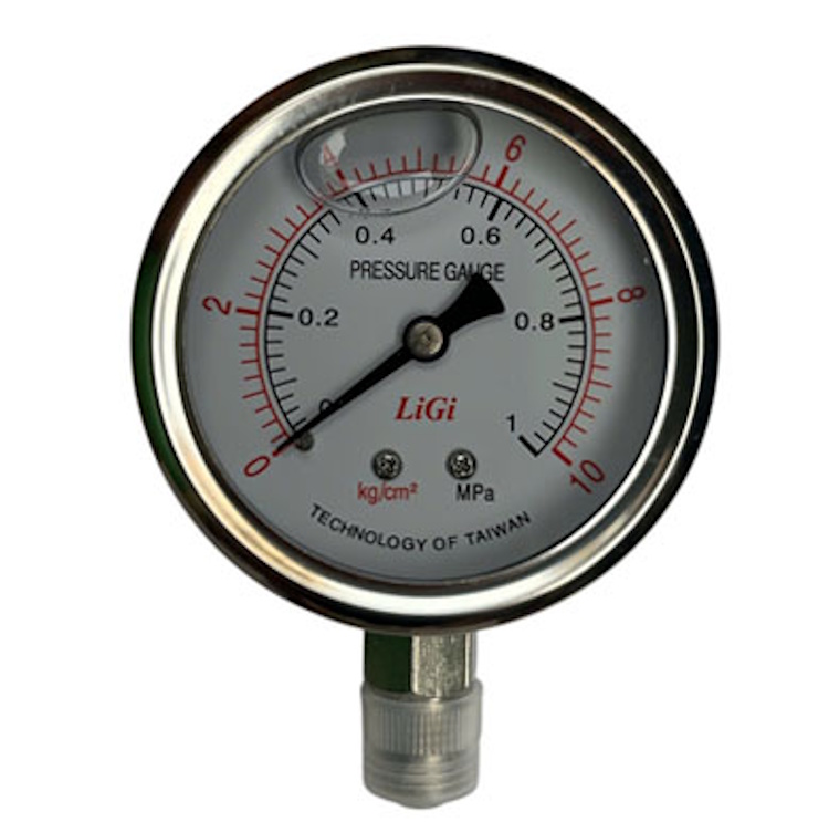 Đồng hồ đo áp suất YK60-Ⅱ, 0-25Mpa - vỏ inox chân đồng ren M14*1.5, có dầu