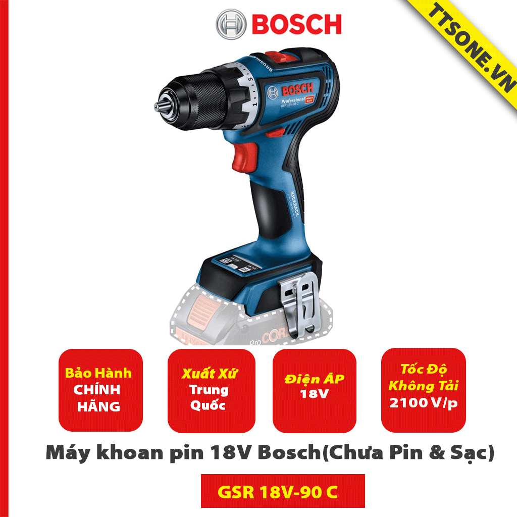 Máy khoan pin 18V Bosch GSR 18V-90 C (Chưa Pin & Sạc) - Chính Hãng