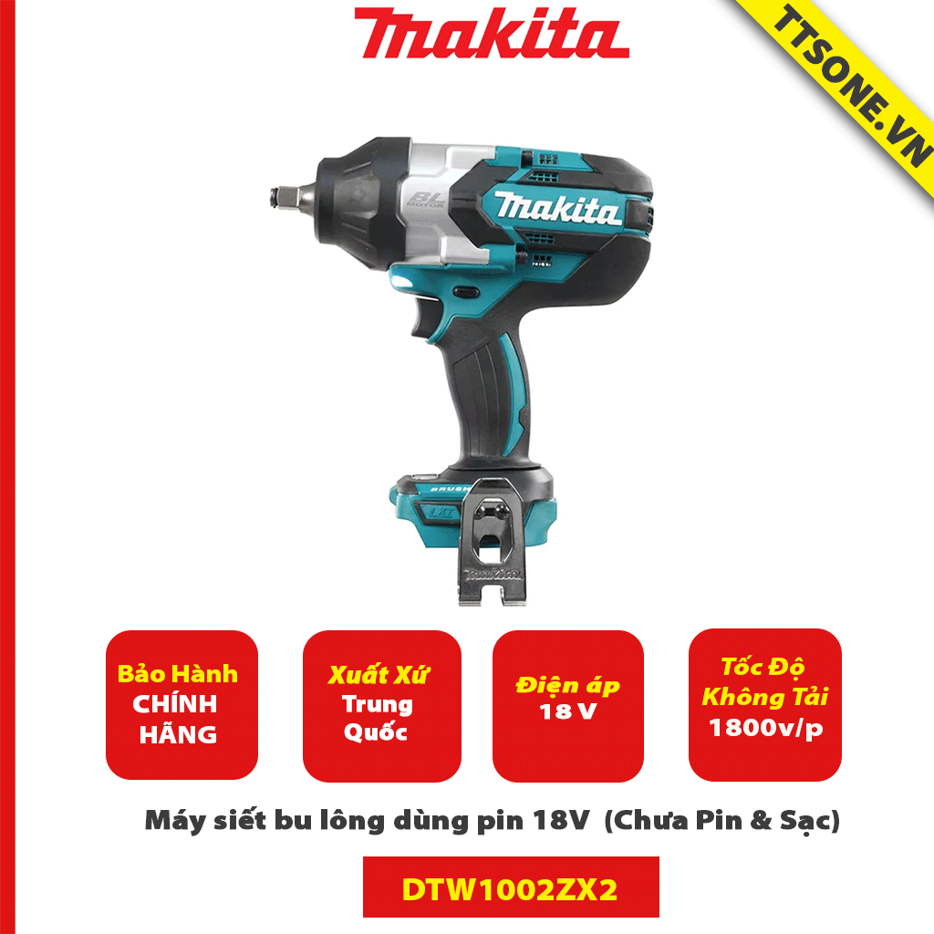 Máy siết bu lông dùng pin 18V Makita DTW1002ZX2 (Chưa Pin & Sạc)-Chính Hãng