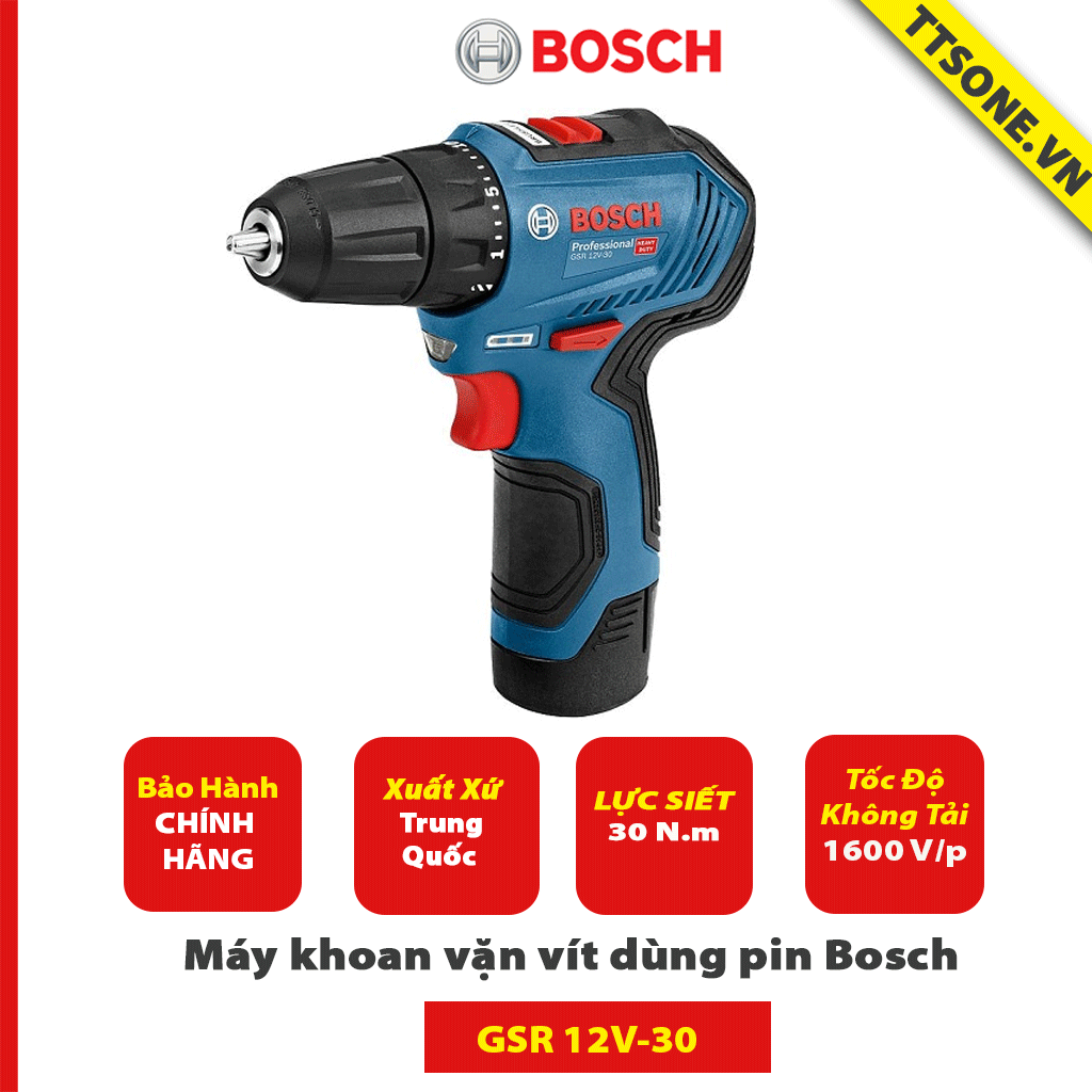 Máy khoan vặn vít dùng pin Bosch GSR 12V-30 - Chính Hãnh