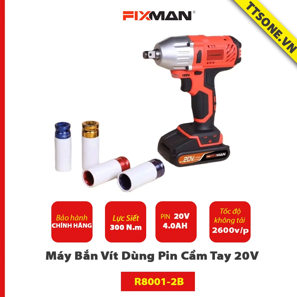 Máy Siết Bu Lông Cầm Tay FIXMAN Dùng Pin 20V R8001-2B - Chính hãng