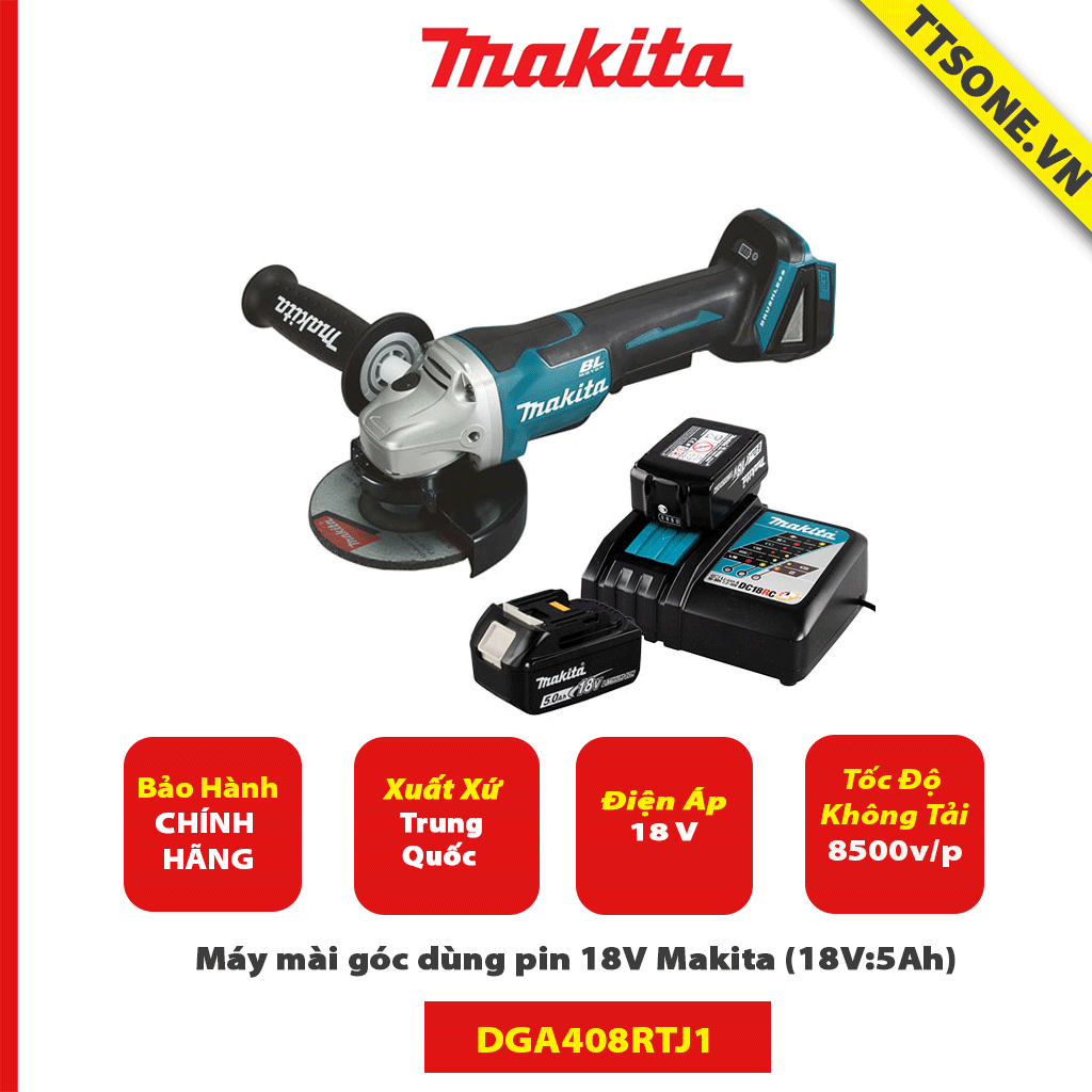 Máy mài góc dùng pin 18V Makita DGA408RTJ1 - Chính Hãng