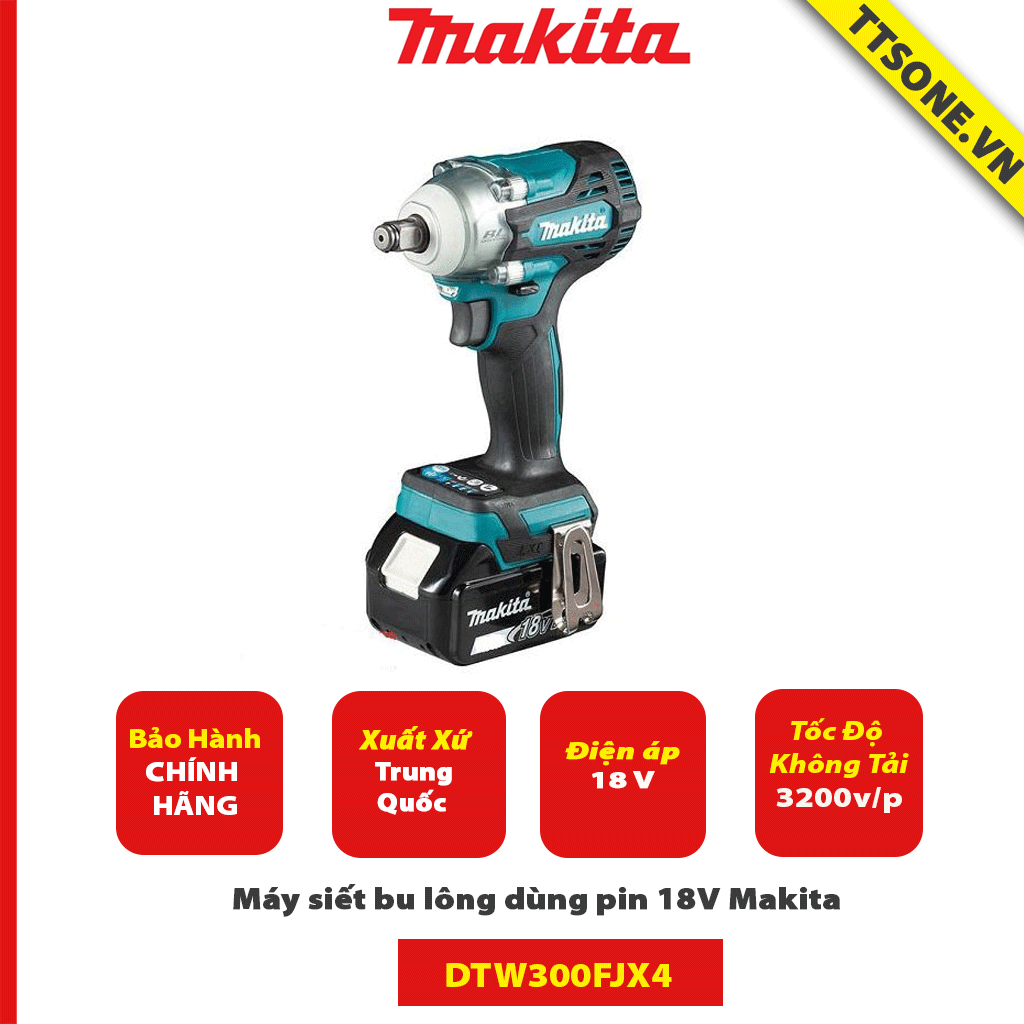 Máy siết bu lông dùng pin 18V Makita DTW300FJX4-Chính Hãng