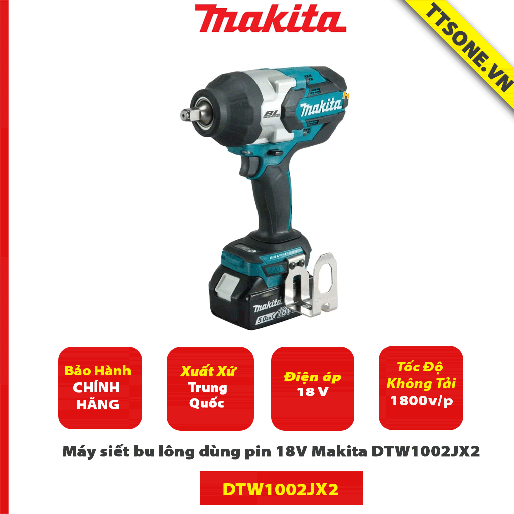 Máy siết bu lông dùng pin 18V Makita DTW1002JX2-Chính Hãng