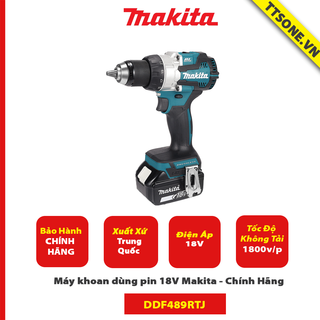 Máy khoan dùng pin 18V Makita DDF489RTJ - Chính Hãng