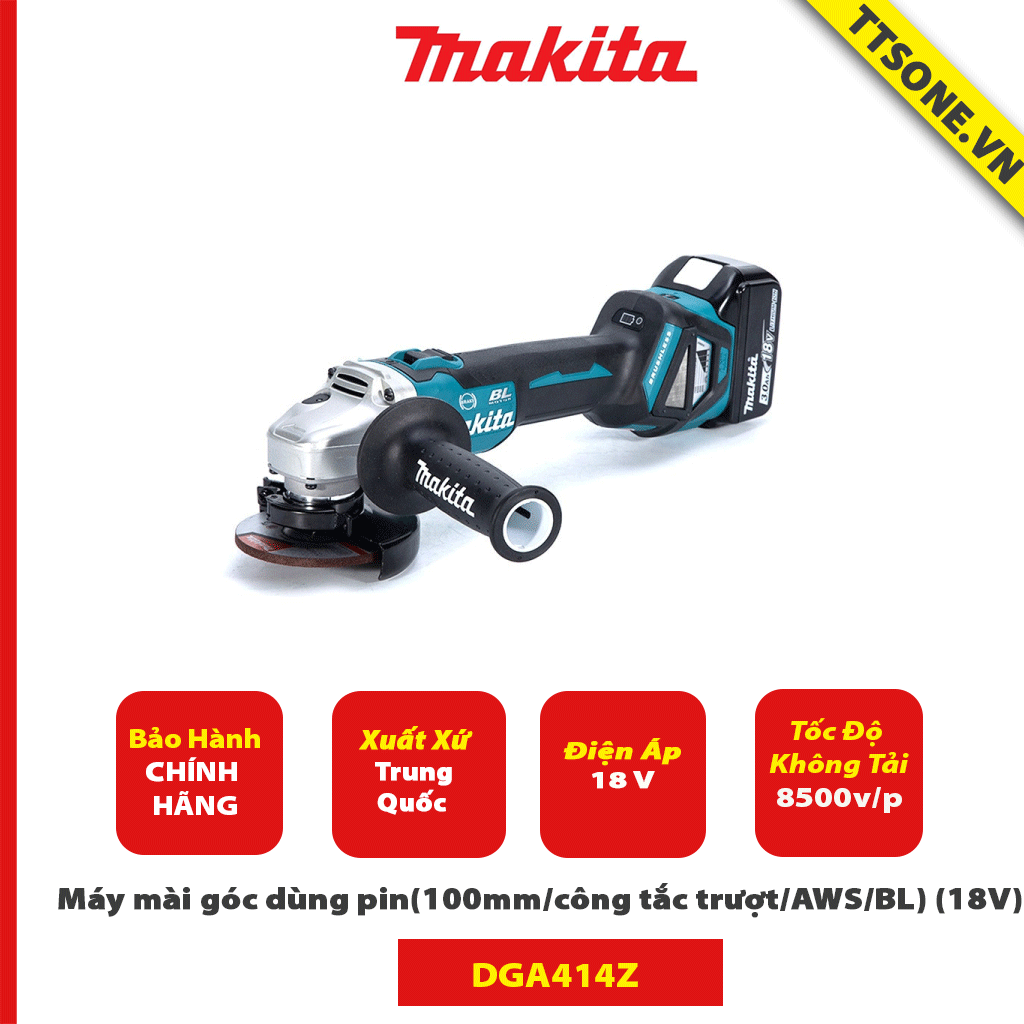 Máy mài góc dùng pin Makita DGA414Z (100mm/công tắc trượt/AWS/BL) (18V) - Chính Hãng