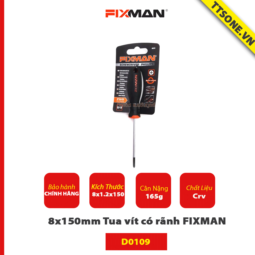 8x150mm Tua vít có rãnh FIXMAN D0109 - Chính hãng