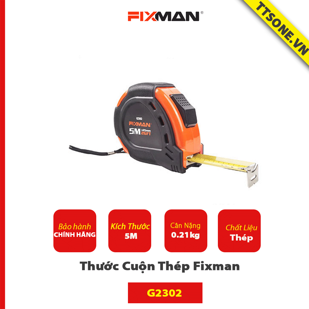 Thước Cuộn Thép Fixman G2302- 5mx19mm - Chính Hãng