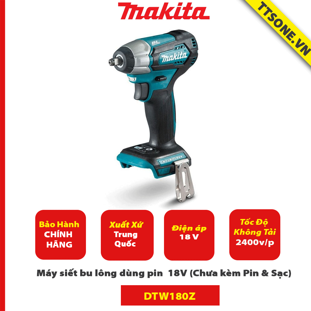 Máy siết bu lông dùng pin Makita DTW180Z 18V (Chưa kèm Pin & Sạc)-Chính Hãng