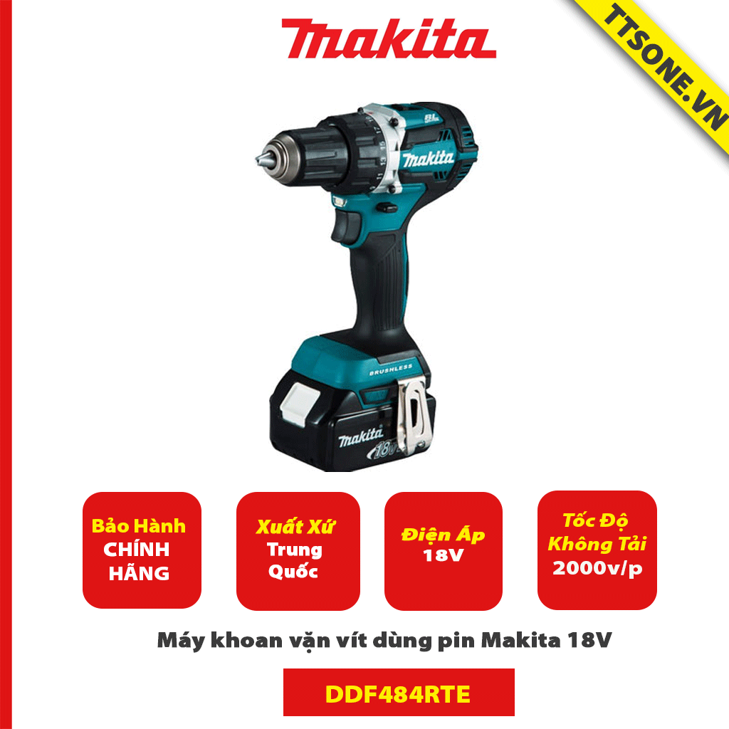 Máy khoan vặn vít dùng pin Makita DDF484RTE 18V - Chính Hãng