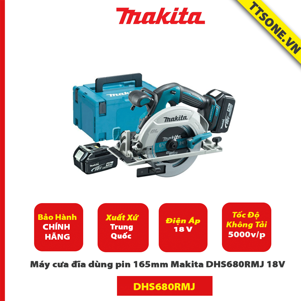 Máy cưa đĩa dùng pin 165mm Makita DHS680RMJ 18V - Chính Hãng