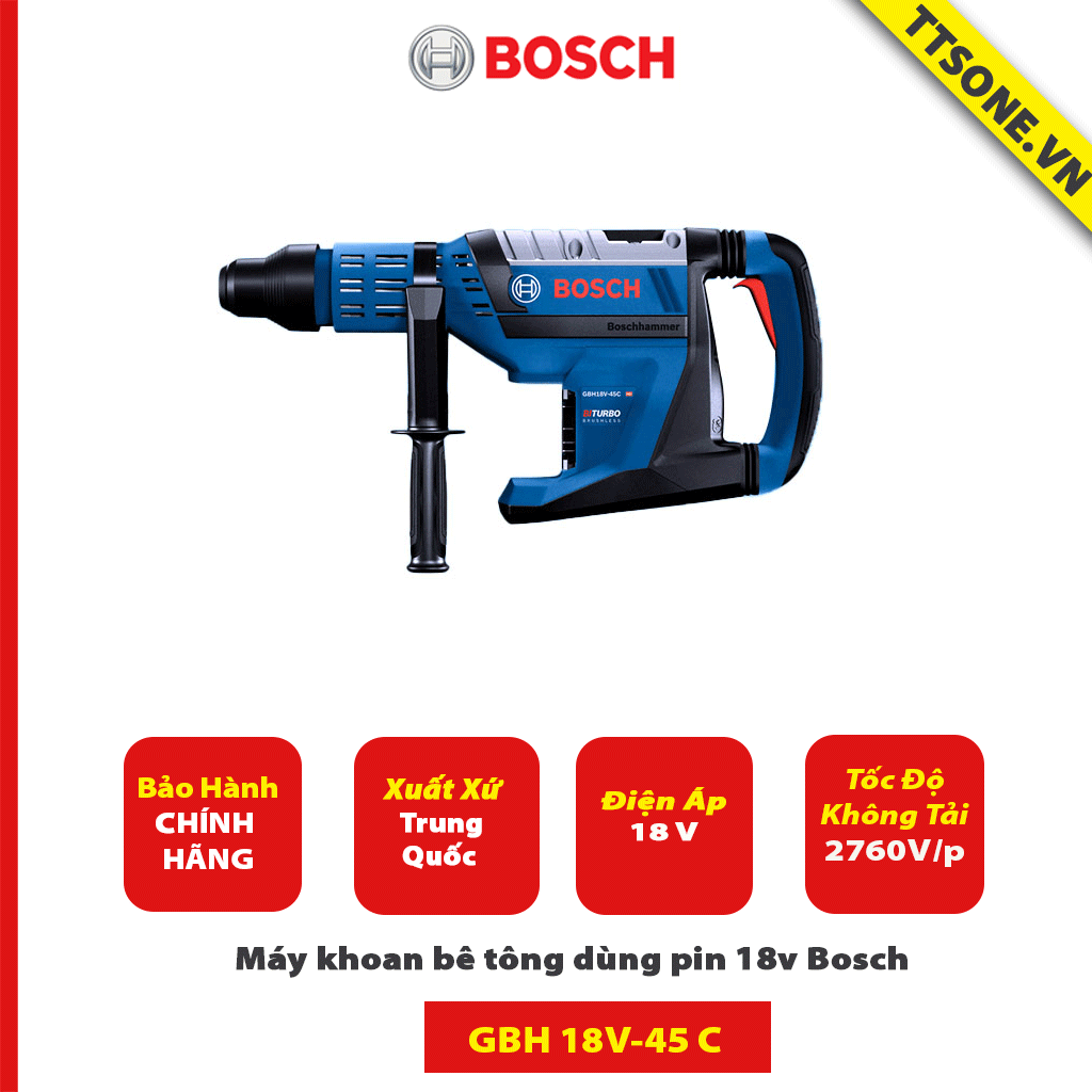 Máy khoan bê tông dùng pin 18v Bosch GBH 18V-45 C (Solo) - Chính Hãng