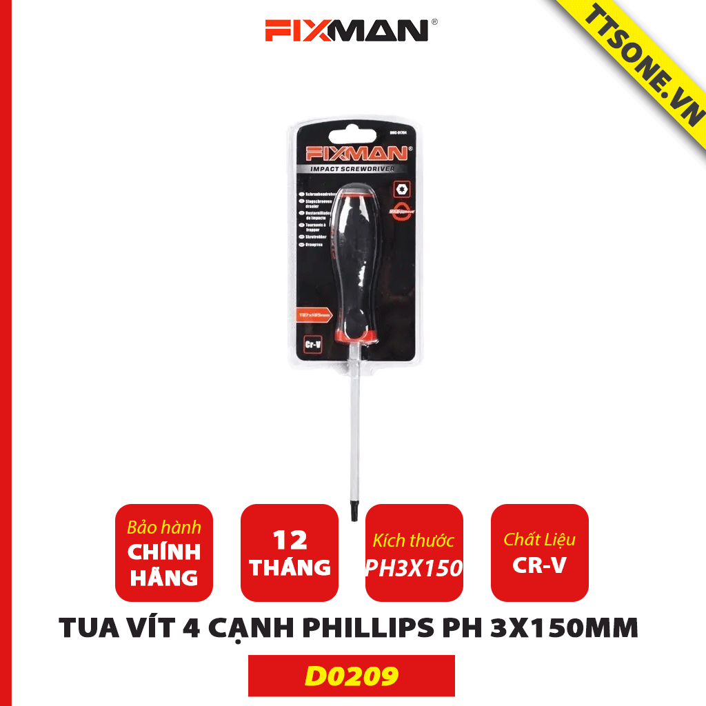Tua Vít 4 Cạnh Phillips PH 3X150mm Fixman D0209 - Chính Hãng