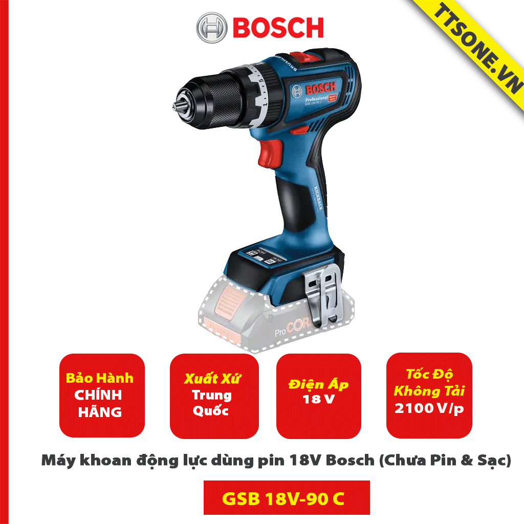 Máy khoan động lực dùng pin 18V Bosch GSB 18V-90 C (Chưa Pin & Sạc)