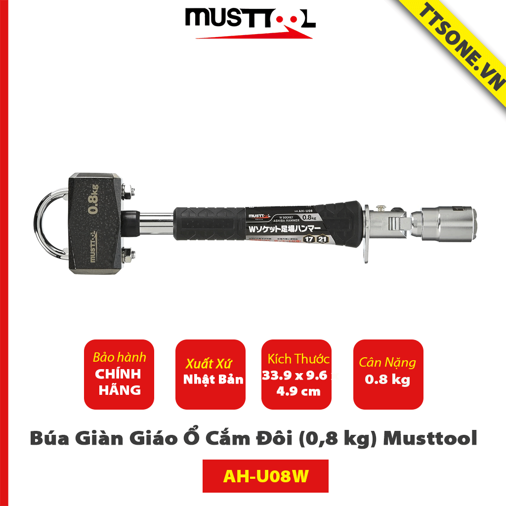 Búa treo chuôi gắn khẩu đôi 17, 21  Mã: AH-U08 (0,8 kg) Musttool - Chính Hãng