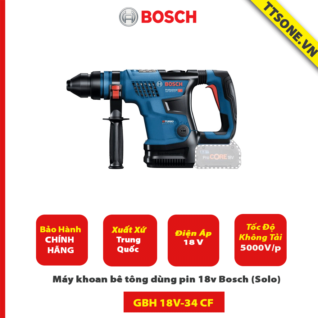 Máy khoan bê tông dùng pin 18v Bosch GBH 18V-34 CF (Solo) - Chính Hãng