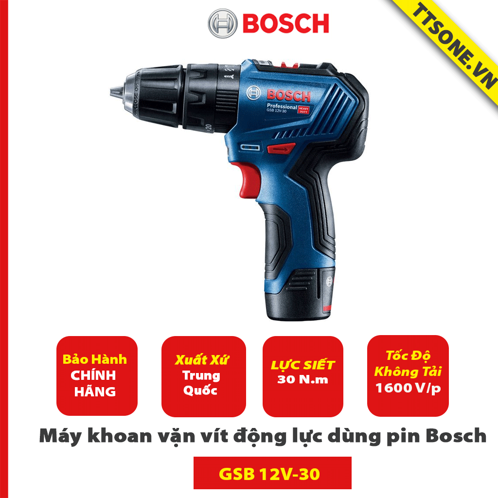 Máy khoan vặn vít động lực dùng pin Bosch GSB 12V-30 - Chính Hãng