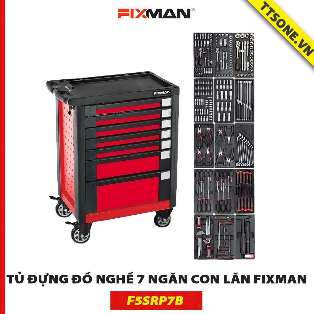 Tủ Đựng Đồ Nghề 7 Ngăn Con Lăn FIXMAN F5SRP7B - Chính hãng (958x766x645mm)