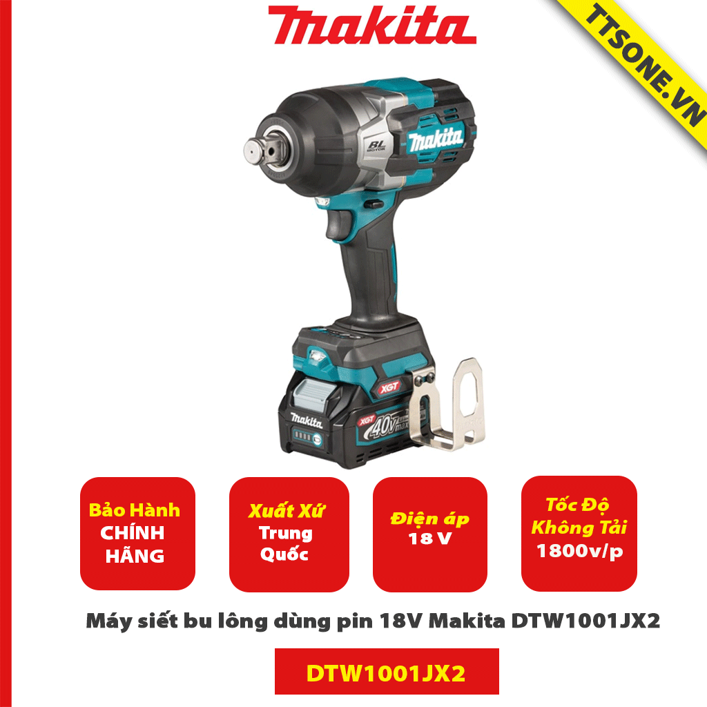 Máy siết bu lông dùng pin 18V Makita DTW1001JX2 - Chính Hãng