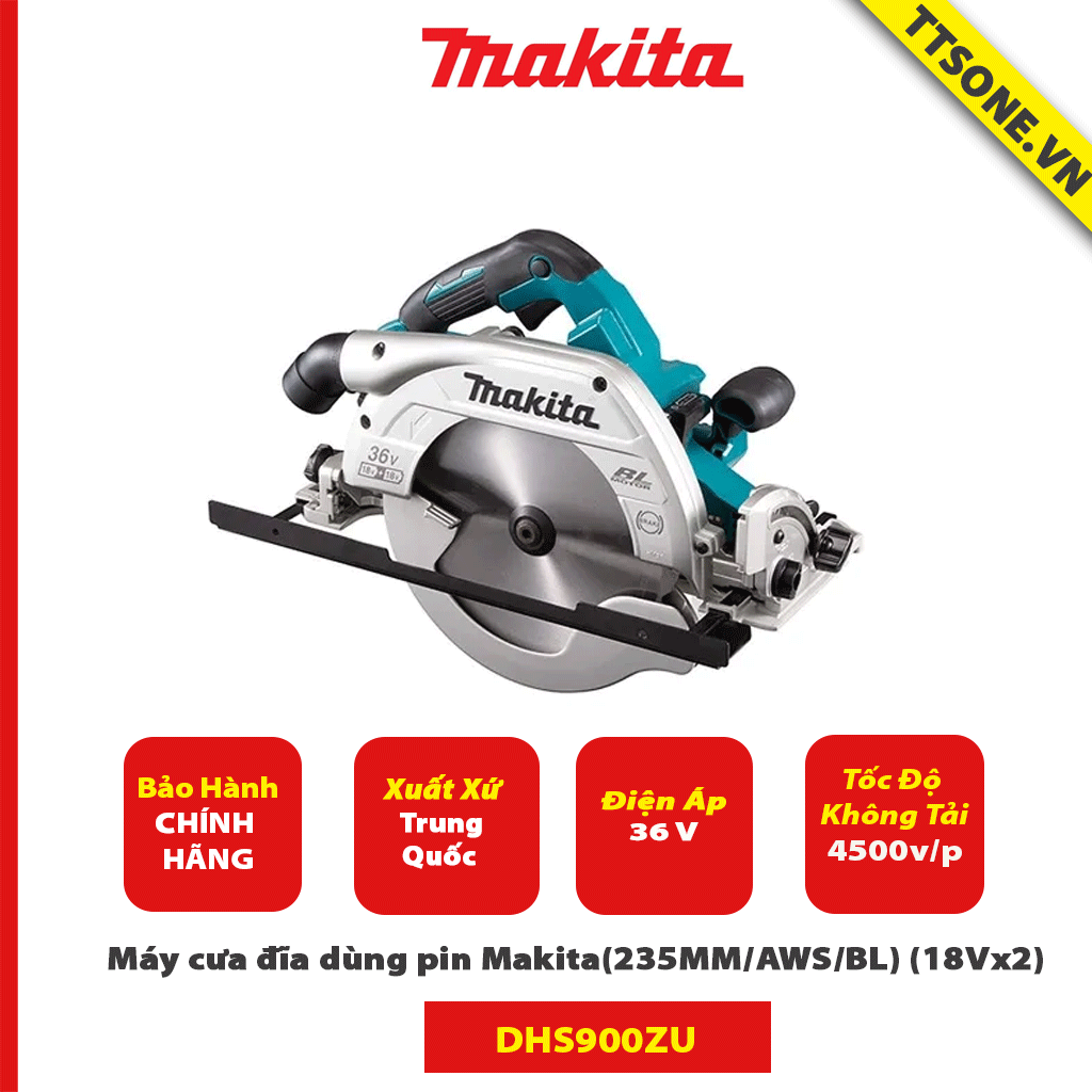 Máy cưa đĩa dùng pin Makita DHS900ZU (235MM/AWS/BL) (18Vx2)-Chính Hãng