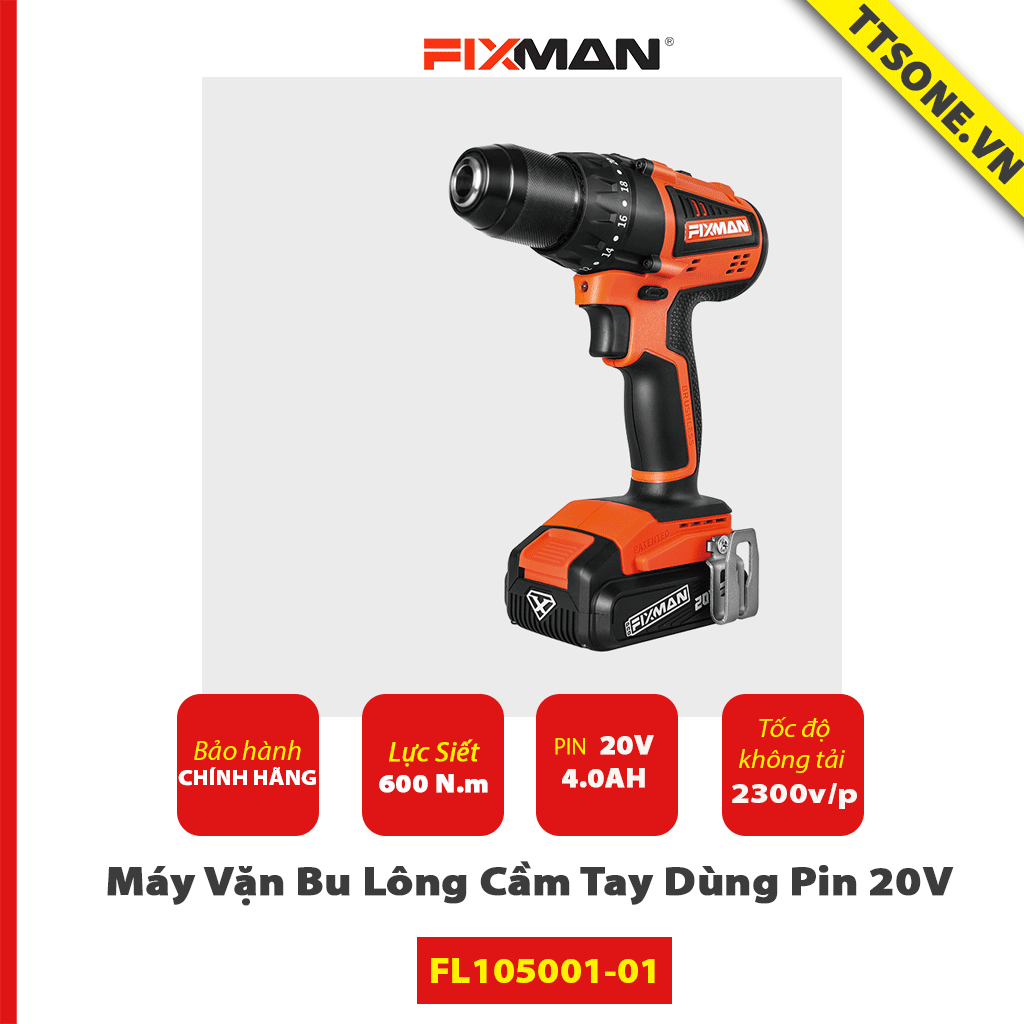 Máy vặn bu lông cầm tay Fixman dùng pin 20V FL105001-07 - Chính hãng