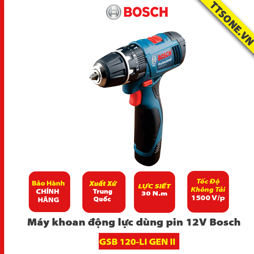 Máy khoan động lực dùng pin 12V Bosch GSB 120-LI GEN II - Chính Hãng