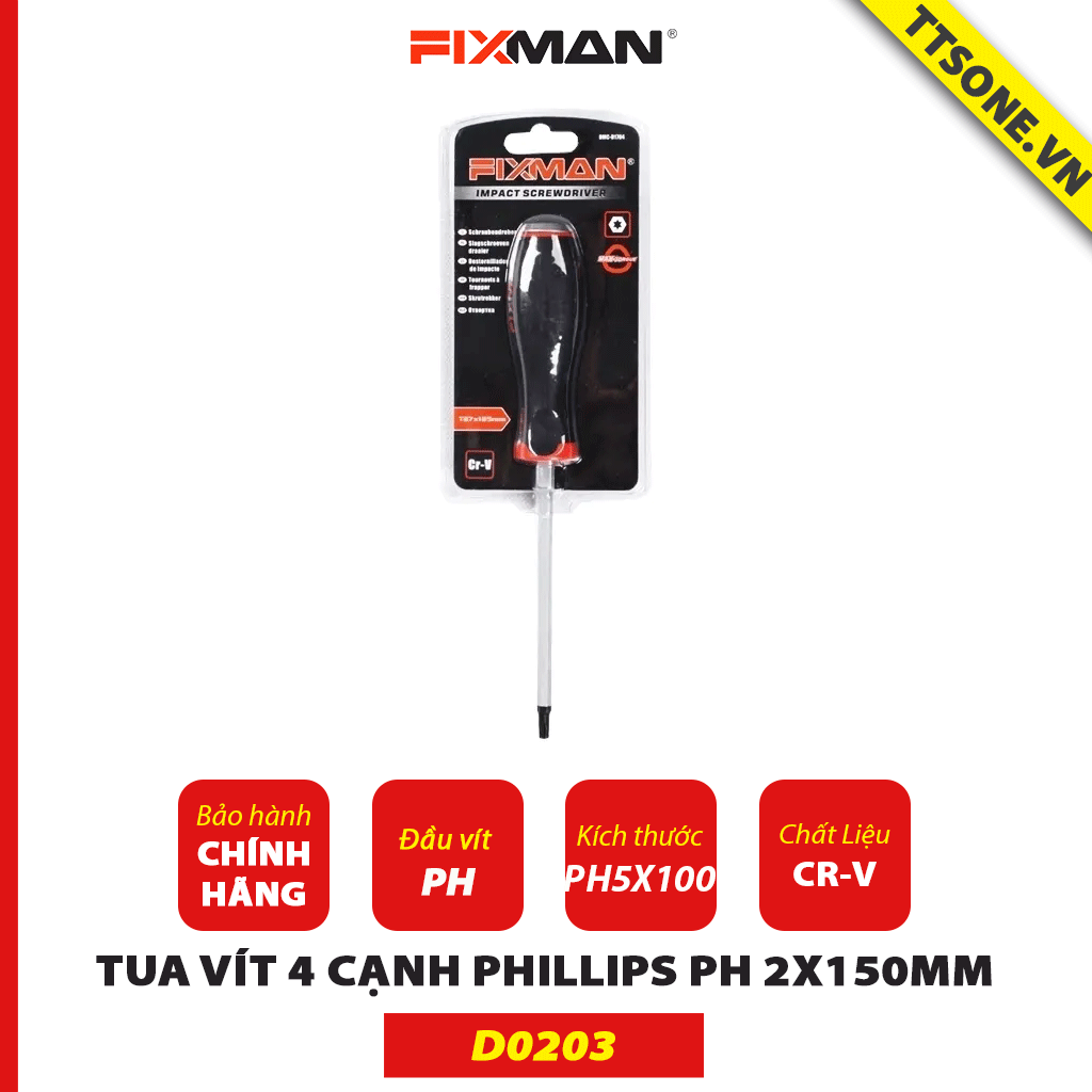 Tua Vít 4 Cạnh Phillips PH 1x100mm Fixman D0203 - Chính Hãng