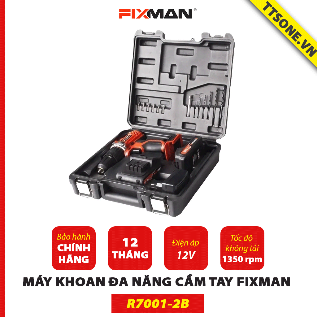 Máy Khoan Đa Năng Cầm Tay FIXMAN pin 12V R7001-2B - Chính hãng