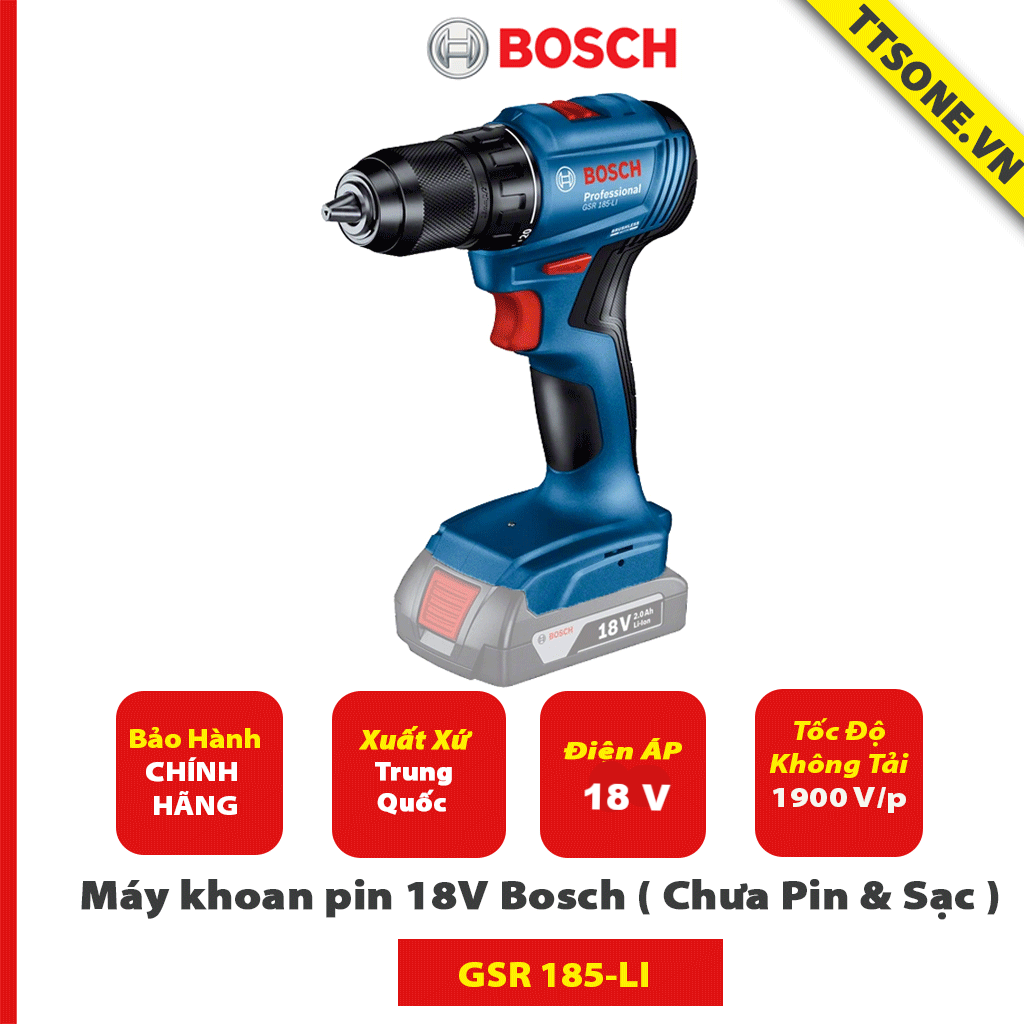 Máy khoan pin 18V Bosch GSR 185-LI ( Chưa Pin & Sạc ) - Chính Hãng