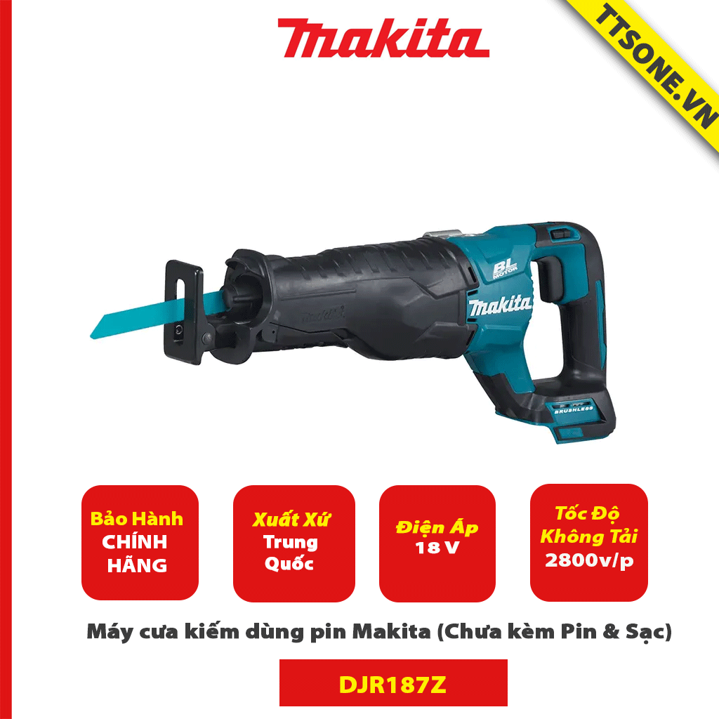 Máy cưa kiếm dùng pin Makita DJR187Z 18V (Chưa kèm Pin & Sạc) - Chính Hãng