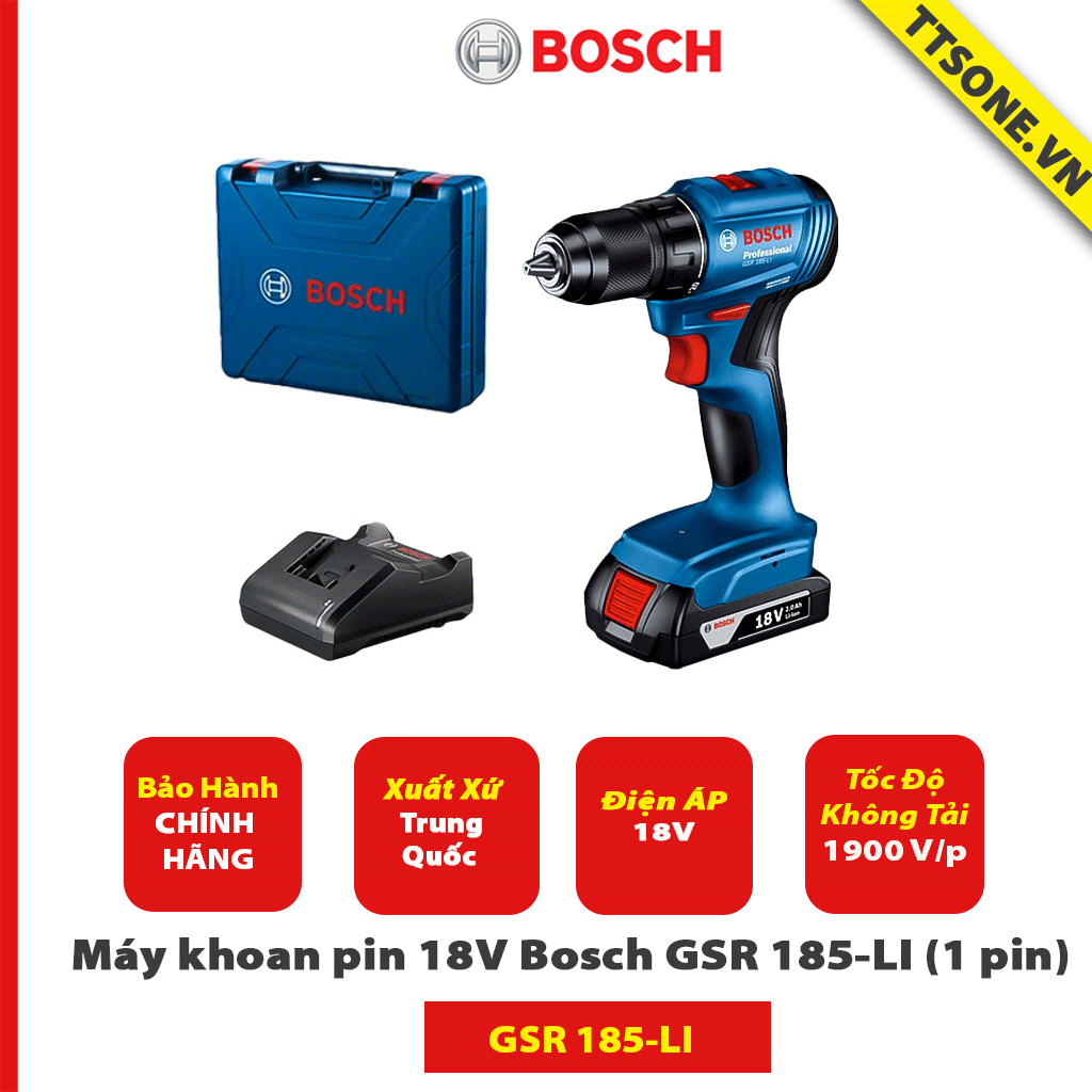 Máy khoan pin 18V Bosch GSR 185-LI (1 pin) - Chính Hãng