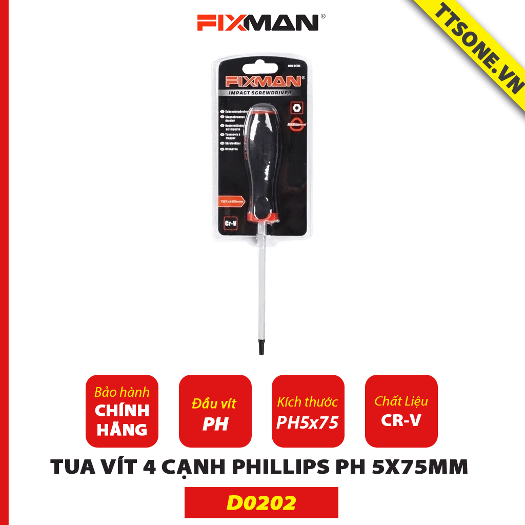 Tua Vít 4 Cạnh Phillips PH1x75mm Fixman D0202 - Chính Hãng