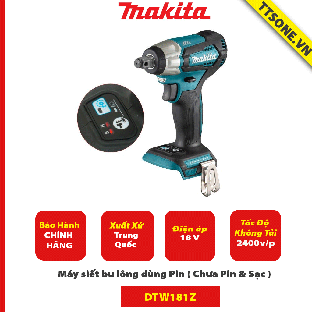 Máy siết bu lông dùng Pin Makita DTW181Z ( Chưa Pin & Sạc )-Chính Hãng