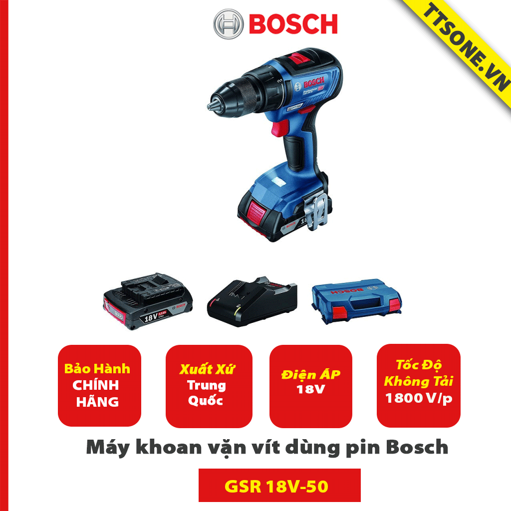 Máy khoan vặn vít dùng pin Bosch GSR 18V-50 - Chính Hãng