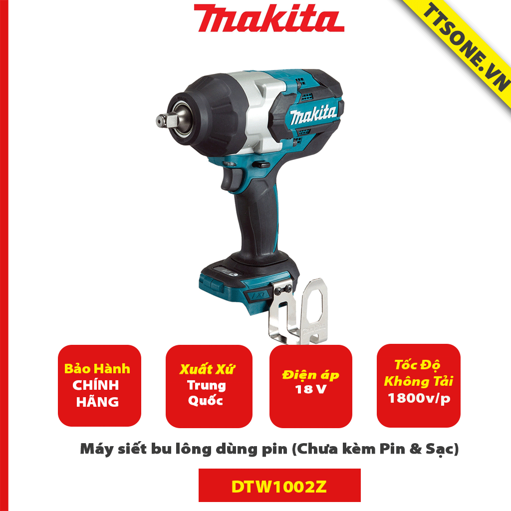 Máy siết bu lông dùng pin Makita DTW1002Z 18V (Chưa kèm Pin & Sạc)-Chính Hãng