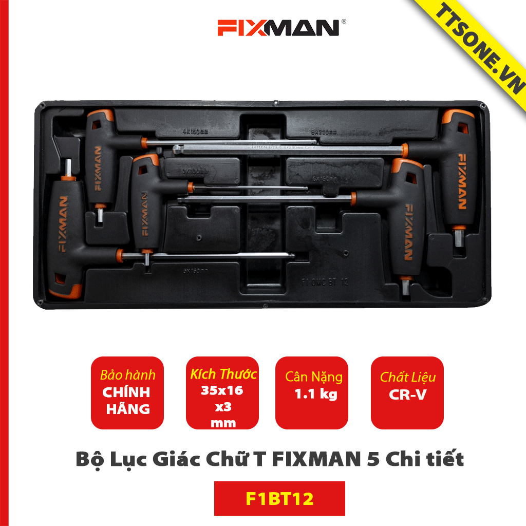 Bộ Lục Giác Chữ T FIXMAN 5 Chi tiết F1BT12 - Chính hãng