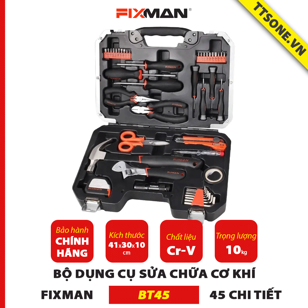Bộ Dụng Cụ Sửa Chữa Cơ Khí 45 Chi Tiết FIXMAN BT45 - Chính hãng
