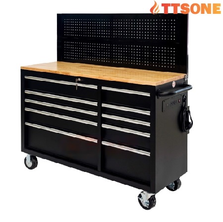 Tủ Dụng Cụ 10 Ngăn Kéo 132cm Màu Đen Mờ Mặt Ván Gỗ CSPS Kèm Vách Lưới