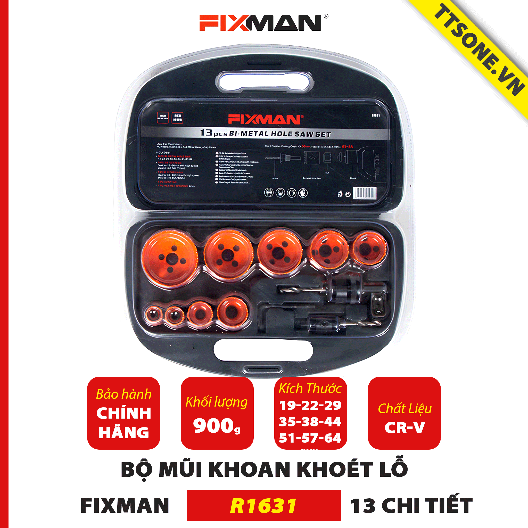 Bộ Mũi Khoan Khoét Lỗ 13 Chi Tiết FIXMAN R1631 - Chính hãng