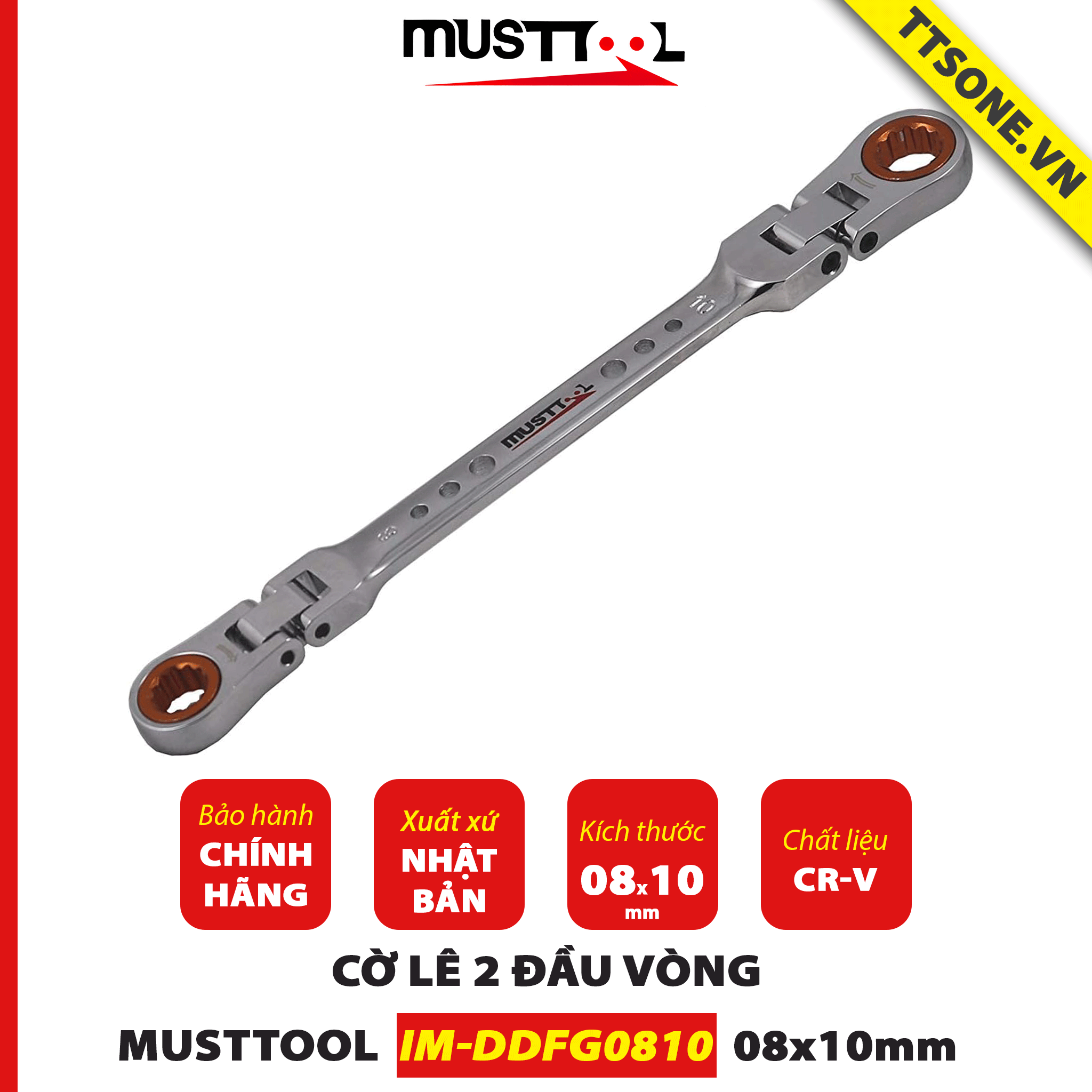 Cờ Lê 2 Đầu Vòng 8x10mm MUSTTOOL IM-DDFG0810 - Chính hãng