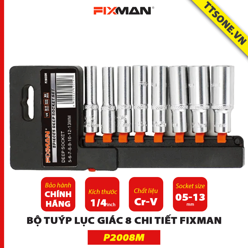 Bộ Tuýp Lục Giác 8 Chi Tiết Fixman P2008M - Chính Hãng