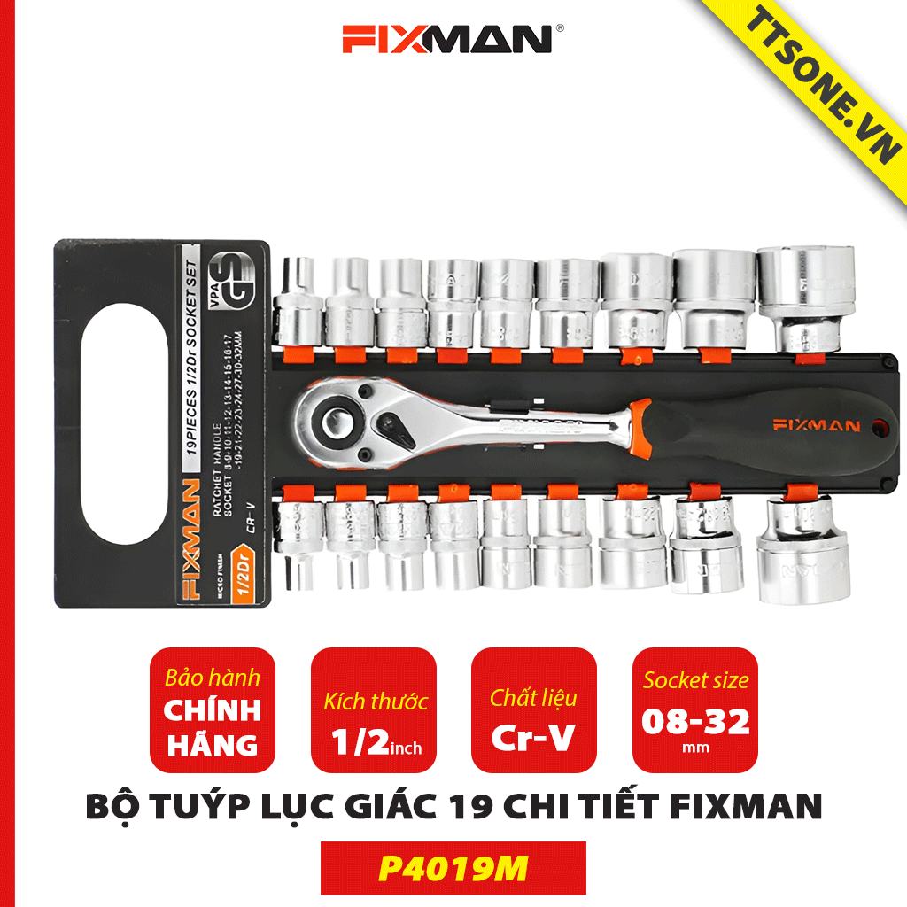 Bộ Tuýp Lục Giác 19 Chi Tiết FIXMAN P4019M - Chính Hãng