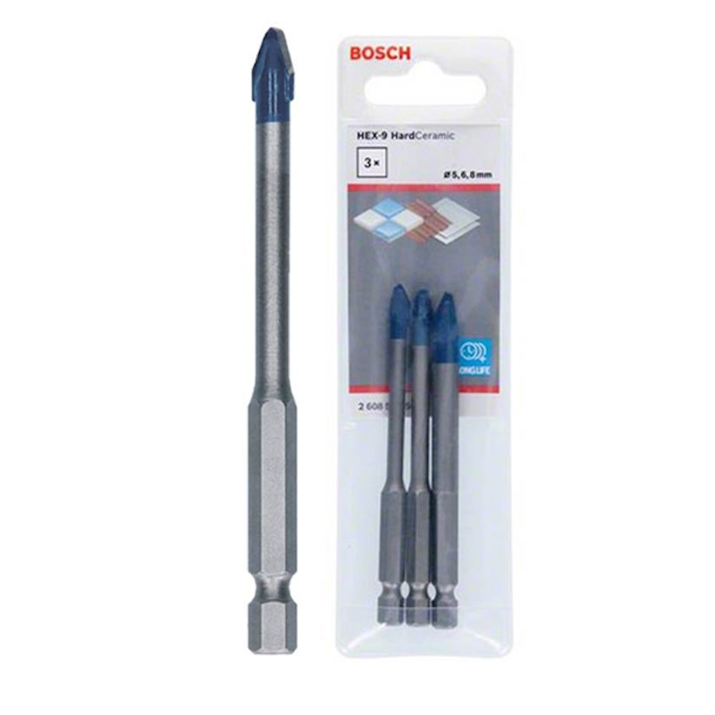 Bộ 3 mũi khoan gạch cứng Hex-9 (5/6/8) Bosch 2608900595 - Chính Hãng