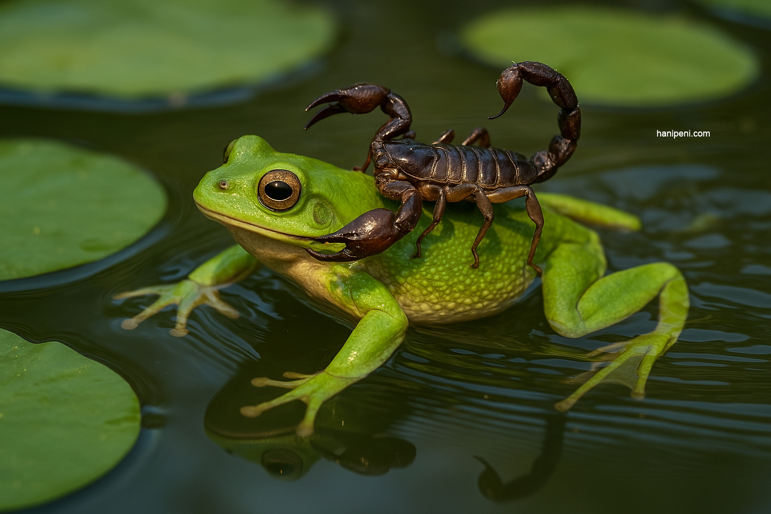 Ếch cõng bò cạp qua sông