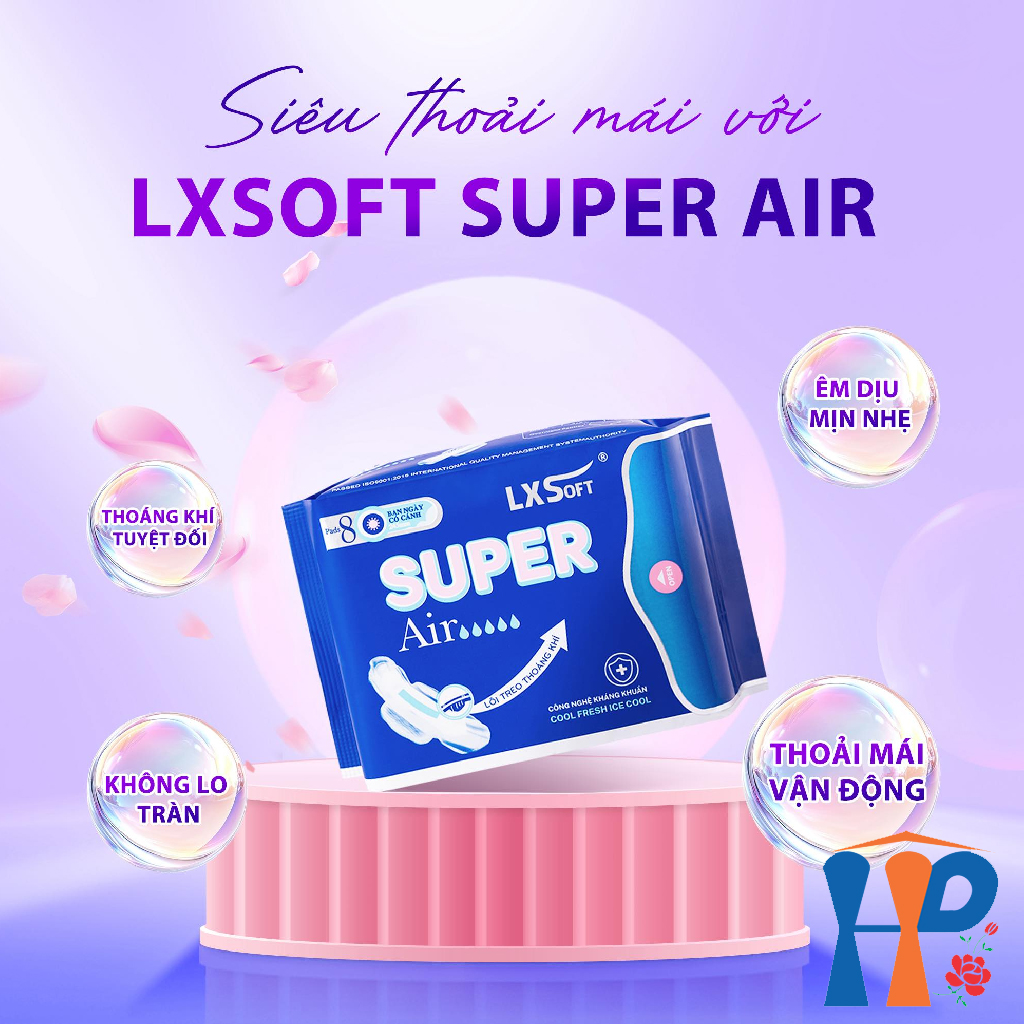 Băng Vệ Sinh LXSoft Super Air Sanitary Napkins (mặt bông cotton, lõi treo thoáng khí, hạt siêu thấm polyme)