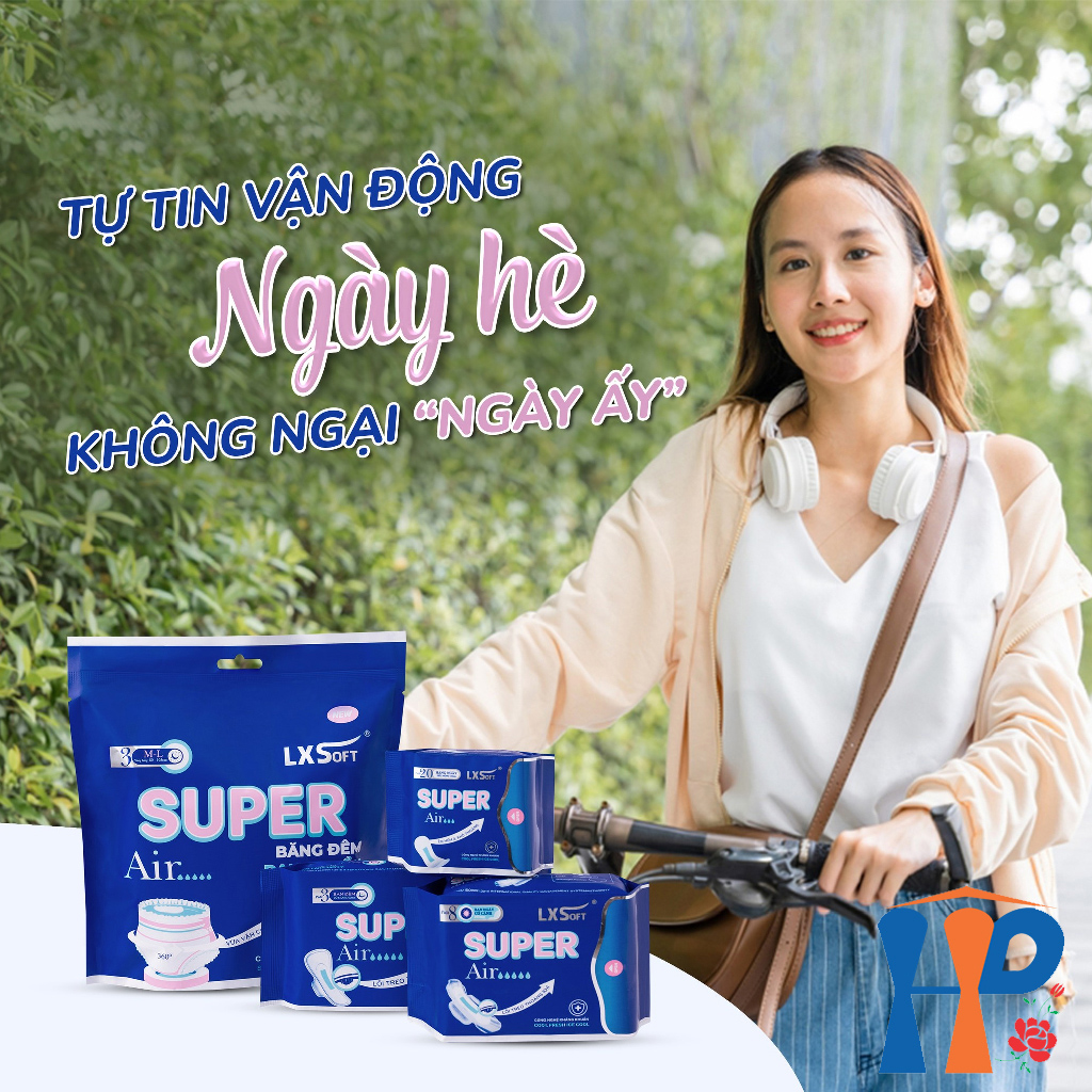 Băng Vệ Sinh LXSoft Super Air Sanitary Napkins (mặt bông cotton, lõi treo thoáng khí, hạt siêu thấm polyme)