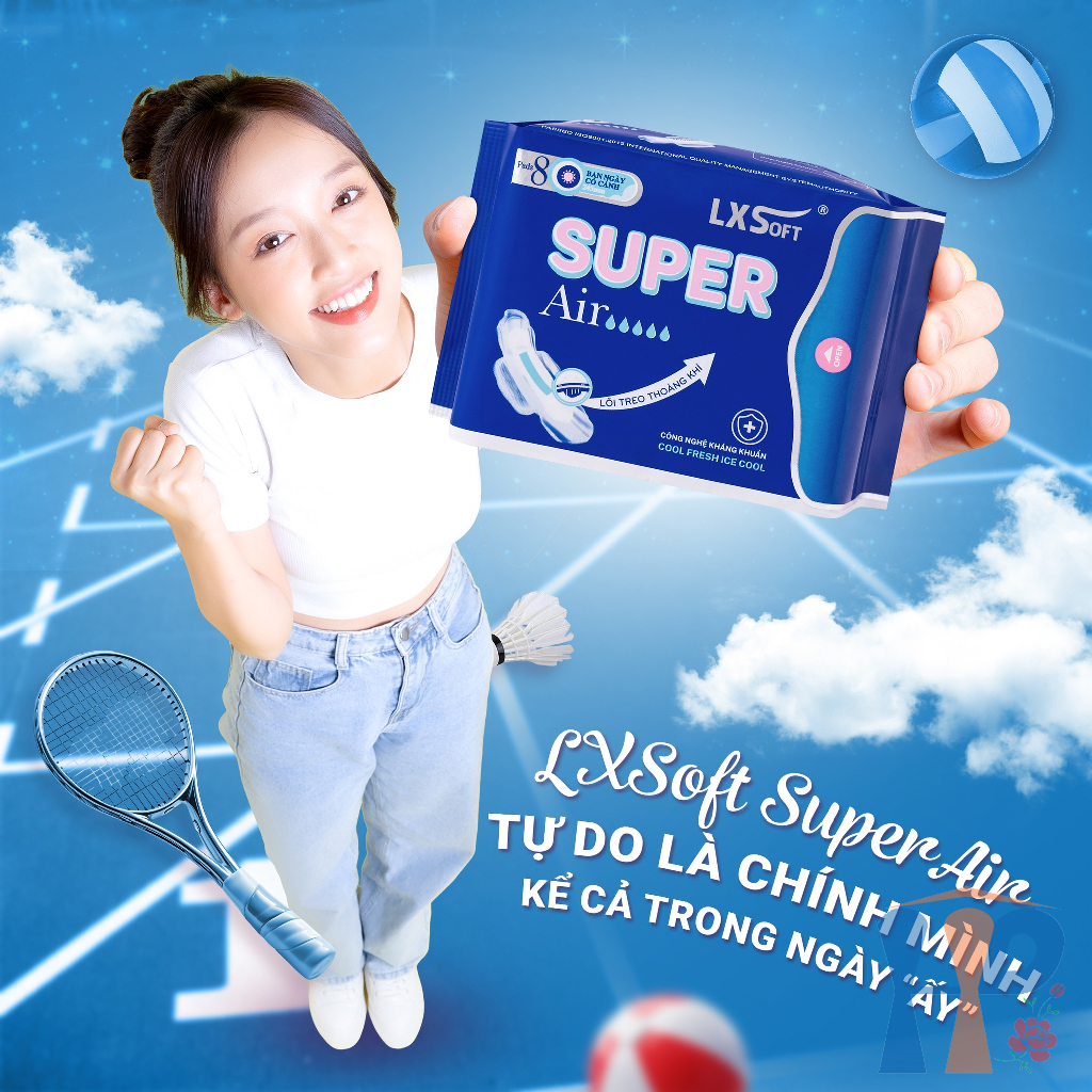 Băng Vệ Sinh LXSoft Super Air Sanitary Napkins (mặt bông cotton, lõi treo thoáng khí, hạt siêu thấm polyme)
